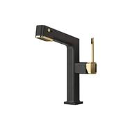 SXWYLZ Brass Tap with Pull Out Spray Bathroom Tap with Pull Out Spray 3 Mode Basin Mixer Taps Single Handle Hot and Cold,Black Gold