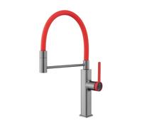 SXWYLZ Flexible Tap for Kitchen Sink Swivel Mixer Tap with 2 Mode Pull Out Spray Single Handle Sink Faucet Hot and Cold Kitchen Mixer Faucet, Stainless Steel,Gray+Red