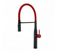 SXWYLZ Magnetic Attachment Kitchen Tap Flexible Hose Tap with Pull Out Spray 3 Mode Mixer Taps Rotary Faucet Single Handle Hot and Cold Water, Stainless Steel,Black+Red
