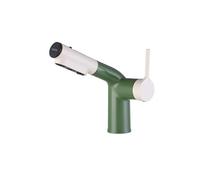 SXWYLZ Mixer Tap with Pull Out Spray 3 Mode Bathroom Basin Tap Single Handle Sink Taps Hot and Cold Water,White+Green