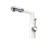 SXWYLZ Mixer Tap with Pull Out Spray, 360° Rotating and Height Adjustable Faucet, 3 Mode Bathroom Sink Taps, Single Handle, Hot and Cold Water,Chrome+White