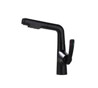 SXWYLZ Mixer Tap with Pull Out Spray Washbasin Rotating and Height Adjustable Faucet 2 Mode Bathroom Taps Single Handle Hot and Cold,Black