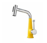 SXWYLZ Mixer Tap with Pull Out Spray, Washbasin Rotating and Height Adjustable Faucet, 3 Mode Bathroom Taps, Single Handle, Hot and Cold Water,Yellow + Chrome