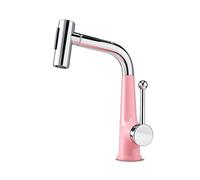 SXWYLZ Mixer Tap with Pull Out Spray, Washbasin Rotating and Height Adjustable Faucet, 3 Mode Bathroom Taps, Single Handle, Hot and Cold Water,Pink + Chrome