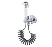 SXWYLZ Retro Handheld Bidet Sprayer for Toilet with Spray Gun, Integrated Bracket, Dual Control Angle Valve, and 2.3m Spring Hose for Bathrooms, Chrome + White