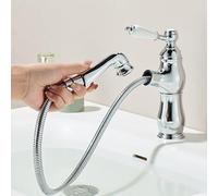 SXWYLZ Retro Tap with Pull Out Shower, Bathroom Basin Taps, Single Handle Sink Tap, Hot and Cold Water,Chrome