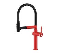 SXWYLZ Rotary Mixer Tap with Pull Out Spray Magnetic Flexible Hose Tap 3 Mode Kitchen Sink Taps Single Handle Hot and Cold,Black Red