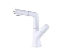 SXWYLZ Rotating Bathroom Taps with Pull Out Shower Attachment, 2 Modes Basin Mixer Tap, Height Adjustable Faucet Single Handle, Hot and Cold Water, Brass Alloy,White