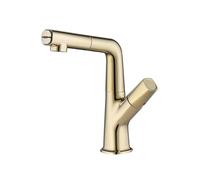 SXWYLZ Rotating Bathroom Taps with Pull Out Shower Attachment, 2 Modes Basin Mixer Tap, Height Adjustable Faucet Single Handle, Hot and Cold Water, Brass Alloy,Gold