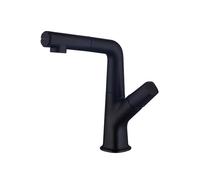 SXWYLZ Rotating Bathroom Taps with Pull Out Shower Attachment, 2 Modes Basin Mixer Tap, Height Adjustable Faucet Single Handle, Hot and Cold Water, Brass Alloy,Black