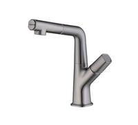 SXWYLZ Rotating Bathroom Taps with Pull Out Shower Attachment, 2 Modes Basin Mixer Tap, Height Adjustable Faucet Single Handle, Hot and Cold Water, Brass Alloy,Grey