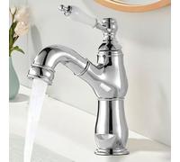SXWYLZ Tap with Pull Out Spray, Vintage Bathroom Sink Taps, Basin Mixer Tap, Single Handle, Hot and Cold Water,Chrome