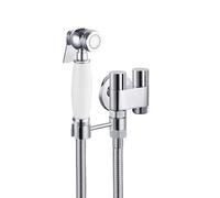 SXWYLZ Toilet Douche Spray Kit with Double Control Angle Valve, Holder, Spray Gun and 1.2m Stainless Steel Hose for Bathroom, Chrome + White