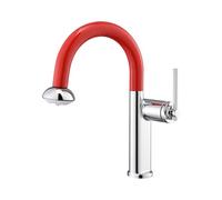 SXWYLZ Wash Basin Taps Mixer Bathroom Rotating Tap with Pull Out Spray 2 Mode Mixer Tap with Pull Out Spray Single Handle Hot and Cold,Chrome+Red