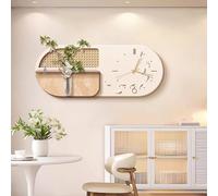 SXYCKRUI Battery Operated Wall Clocks for Living Room, Silent Wall Clock with Decorative Artificial Green Plants and DIY Glass Bottle, Non Ticking(Brown,80x32cm/31x13in)