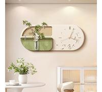 SXYCKRUI Battery Operated Wall Clocks for Living Room, Silent Wall Clock with Decorative Artificial Green Plants and DIY Glass Bottle, Non Ticking(Green,60x24cm/24x9in)