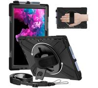 SXYGMZL for Microsoft Surface Pro 7+ Plus/Pro 7/6/5/4 Case 12.3 inch, Heavy Duty Silicone Shockproof Rugged Protective Cover with 360° Rotating Handle Stand Hand Strap Pen Holder Shoulder Strap, Black