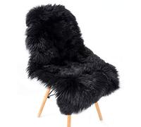 SXYHKJ Faux Sheepskin Rugs, Soft Fluffy Faux Chair Cover Hairy Washable Carpet Non Slip Mats for Chair Bed Sofa Floor with Extra Long Wool (Black,irregular-75x120CM)