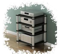 SXYKXYDL 1 2 3 4 Tier AV Media Stand 33in Amplifier Rack Stereo Component Cabinet Wooden HiFi Audio Rack Record Player Stand For Home/Office/Theater/DJ/WiFi Router(Black,4Tier)