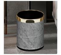 SXYLOB Luxury Metal Waste Bin 10L, Double Layer Trash Can PU Leather Covered Round Wastebasket Dust Bins for Kitchen Bathroom Hotel Office (Grey LIFANG)