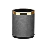 SXYLOB Luxury Metal Waste Bin 10L, Double Layer Trash Can PU Leather Covered Round Wastebasket Dust Bins for Kitchen Bathroom Hotel Office (Grey Hui)