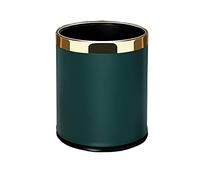 SXYLOB Luxury Metal Waste Bin 10L, Double Layer Trash Can PU Leather Covered Round Wastebasket Dust Bins for Kitchen Bathroom Hotel Office (MOLADI Green)