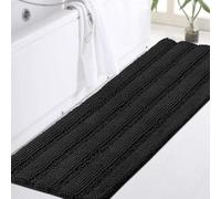 SXZAGZR Non-Slip Chenille Bath Mat - Super Absorbent & Quick Dry Rug with Backed Anti Mould Design - Machine Washable, Soft Plush Microfibre for Hygienic Bathroom (Black,17x47 inches)