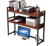 SXZenSpace 2 Tier Adjustable Desk Bookshelf,Desktop Bookcase Wood and Metal Printer Stand Office Supplies Organizers Accessories Storage Display Shelf (Color : E, Size 85CM)