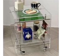 SXZenSpace 2 Tier Clear Side Table with Wheels Movable Small Coffee Tables Acrylic End Nightstand for Home Living Room Solid Construction(Green)