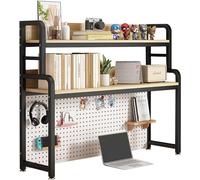 SXZenSpace 2 Tier Industrial Desktop Bookshelf With Metal Storage Rack, Bookcase For Computer Desk, Multifunctional Freestanding Rack Display Shelf Office, Home Decor, Kitchen (Color : I, S