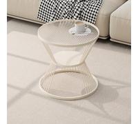 SXZenSpace 2-Tier Small Coffee Table, Round Table with Steel Frame, Glass Top Storage, Side for Living Room, Bedroom, Office(White,Small)