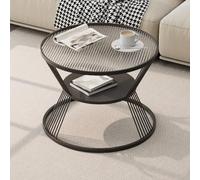 SXZenSpace 2-Tier Small Coffee Table, Round Table with Steel Frame, Glass Top Storage, Side for Living Room, Bedroom, Office(Black,Medium)