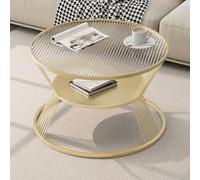 SXZenSpace 2-Tier Small Coffee Table, Round Table with Steel Frame, Glass Top Storage, Side for Living Room, Bedroom, Office(Gold,Large)