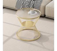 SXZenSpace 2-Tier Small Coffee Table, Round Table with Steel Frame, Glass Top Storage, Side for Living Room, Bedroom, Office(Gold,Small)