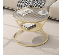 SXZenSpace 2-Tier Small Coffee Table, Round Table with Steel Frame, Glass Top Storage, Side for Living Room, Bedroom, Office(Gold,Medium)