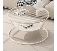 SXZenSpace 2-Tier Small Coffee Table, Round Table with Steel Frame, Glass Top Storage, Side for Living Room, Bedroom, Office(White,X-Large)