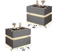 SXZenSpace 2Pcs Smart Bedside Table with Bluetooth Speaker and Sensor Light, Floating 2 Drawer Nightstand, Side Touch Panel 3 Color Led Light Wireless Charging,Light gray,40 * 40 * 48cm