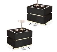 SXZenSpace 2Pcs Smart Bedside Table with Bluetooth Speaker and Sensor Light, Floating 2 Drawer Nightstand, Side Touch Panel 3 Color Led Light Wireless Charging,Black,50 * 40 48cm