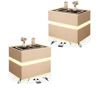 SXZenSpace 2Pcs Smart Bedside Table with Bluetooth Speaker and Sensor Light, Floating 2 Drawer Nightstand, Side Touch Panel 3 Color Led Light Wireless Charging,Beige,50 * 40 48cm