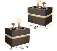 SXZenSpace 2Pcs Smart Bedside Table with Bluetooth Speaker and Sensor Light, Floating 2 Drawer Nightstand, Side Touch Panel 3 Color Led Light Wireless Charging,Dark gray,50 * 40 * 48cm