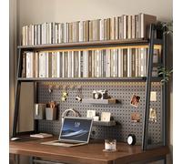 SXZenSpace 3 Tier Dorm Desk Hutch With Pegboard,Ladder Bookcase For Computer,Space Saving Desktop Bookshelf, Shelf Organizer Display Rack Study Table,Home Office(55x10x26(LxWxH))