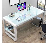 SXZenSpace 31/39/47in Home Office Desks, Modern Computer Desk Sturdy Writing And Study with Tempered Glass and Metal Frame, Personal Gaming for Workstation(80x60x75cm(31x24x29inch), White)