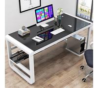 SXZenSpace 31/39/47in Home Office Desks, Modern Computer Desk Sturdy Writing And Study with Tempered Glass and Metal Frame, Personal Gaming for Workstation(100x60x75cm(39x24x29inch), B+W)