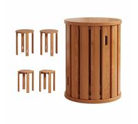 SXZenSpace 4-in-1 Stackable Wooden Stools Round Bar Stool Portable Dining Chair Versatile Accent Table Nightstand Coffee Living Room (Cherry Finish)