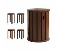 SXZenSpace 4-in-1 Stackable Wooden Stools - Round Bar Stool Portable Dining Chair Versatile Accent Table Nightstand Coffee Living Room (Walnut Finish)