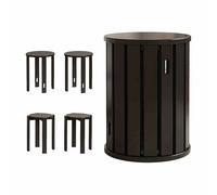 SXZenSpace 4-in-1 Stackable Wooden Stools Round Bar Stool Portable Dining Chair Versatile Side Table Nightstand Coffee Living Room (Black)