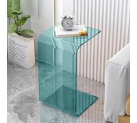 SXZenSpace C-Shaped Clear Acrylic Side Table Embedded Coffee for The Couch and Bed Modern Transparent End Living Room Space Saver(Light Blue,23.5" H)