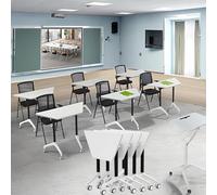 SXZenSpace Conference Room Table Foldable Flip Top Mobile Training Table,combinable trapezoidal, Metal Frame,with Modesty and Lockable Wheels Seminar (8PCS)