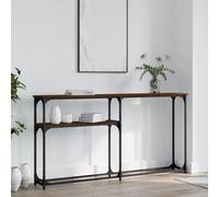 SXZenSpace Console Table Brown Oak 145x22.5x75 cm, Engineered Wood & Metal Frame, Adjustable Feet, Slim Sofa Side for Living Room Hallway Bedroom