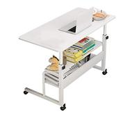 SXZenSpace Desk RENRUIRUI- Mobile Computer Side Table Height Adjustable Home laptop Learning Workstation-with Two Storage Layers (Color : White)